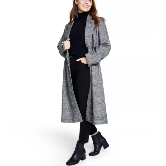 Nili Lotan Women's Size S Black White Plaid Double Breasted Overcoat - Picture 4 of 10